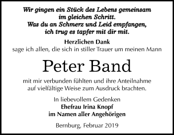 Traueranzeige von Peter Band von Mitteldeutsche Zeitung Bernburg
