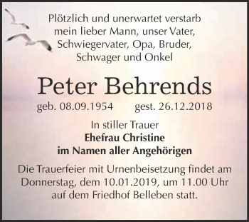 Traueranzeige von Peter Behrends von Super Sonntag Bernburg