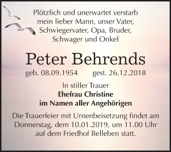 Traueranzeige von Peter Behrends von Mitteldeutsche Zeitung Bernburg
