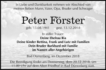 Traueranzeige von Peter Förster von Mitteldeutsche Zeitung Merseburg/Querfurt