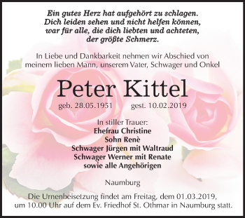 Traueranzeige von Peter Kittel von Mitteldeutsche Zeitung