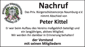 Traueranzeige von Peter Kittel von WVG - Wochenspiegel NMB / WSF / ZTZ