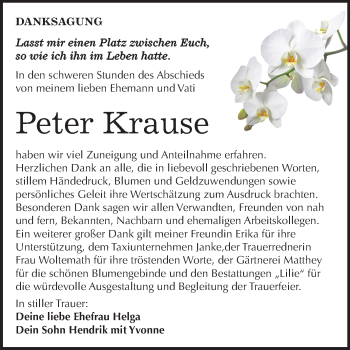 Traueranzeige von Peter Krause von Mitteldeutsche Zeitung Dessau-Roßlau