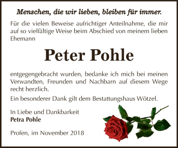 Traueranzeige von Peter Pohle von Super Sonntag Zeitz