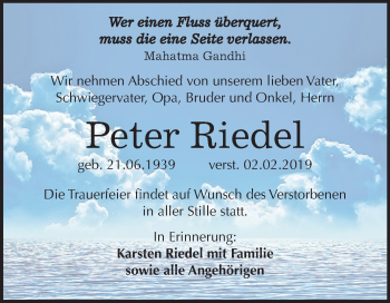 Traueranzeige von Peter Riedel von Mitteldeutsche Zeitung Weißenfels