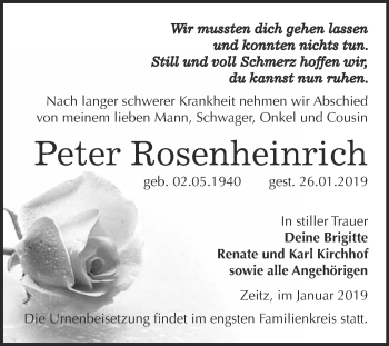 Traueranzeige von Peter Rosenheinrich von Super Sonntag Zeitz