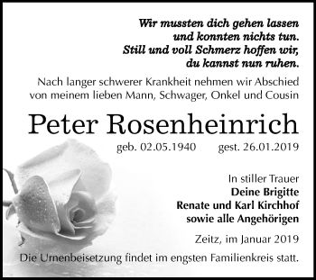 Traueranzeige von Peter Rosenheinrich von Mitteldeutsche Zeitung Zeitz