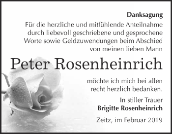 Traueranzeige von Peter Rosenheinrich von WVG - Wochenspiegel NMB / WSF / ZTZ
