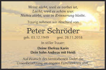 Traueranzeige von Peter Schröder von Super Sonntag Wittenberg