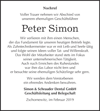 Traueranzeige von Peter Simon von WVG - Wochenspiegel Wittenberg