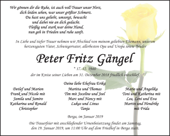 Traueranzeige von Peter Fritz Gängel von Mitteldeutsche Zeitung Sangerhausen