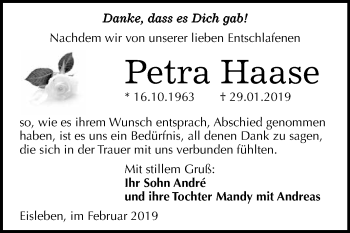 Traueranzeige von Petra Haase von Wochenspiegel Mansfelder Land