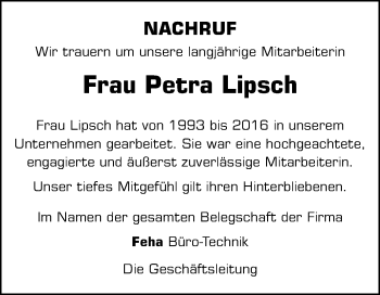 Traueranzeige von Petra Lipsch von Mitteldeutsche Zeitung