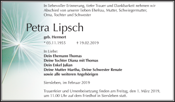 Traueranzeige von Petra Lipsch von Mitteldeutsche Zeitung