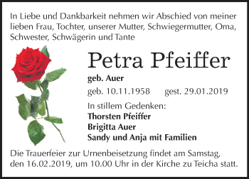 Traueranzeige von Petra Pfeiffer von Mitteldeutsche Zeitung Halle/Saalkreis