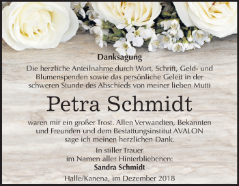 Traueranzeige von Petra Schmidt von Mitteldeutsche Zeitung Halle/Saalkreis