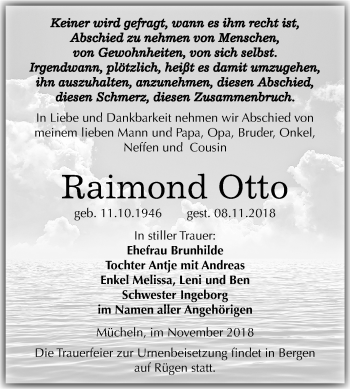 Traueranzeige von Raimond Otto von Mitteldeutsche Zeitung Merseburg/Querfurt