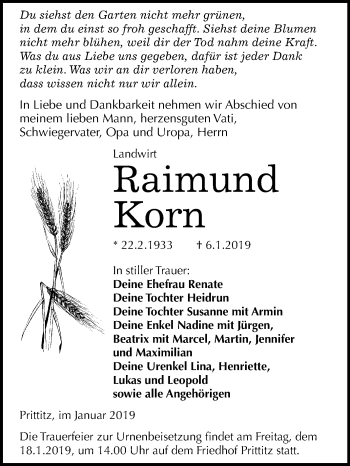 Traueranzeige von Raimund Korn von Mitteldeutsche Zeitung Weißenfels