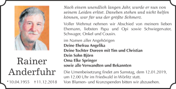 Traueranzeige von Rainer Anderfuhr von Super Sonntag Wittenberg