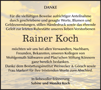 Traueranzeige von Rainer Koch von Mitteldeutsche Zeitung Bernburg