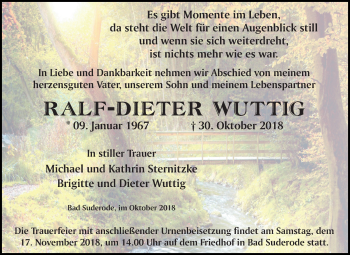 Traueranzeige von Ralf-Dieter Wuttig von Mitteldeutsche Zeitung Quedlinburg