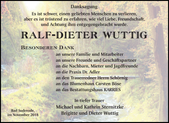 Traueranzeige von Ralf-Dieter Wuttig von Mitteldeutsche Zeitung Quedlinburg