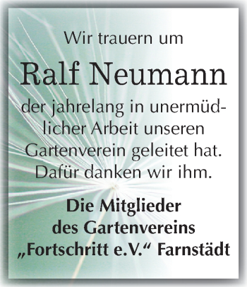 Traueranzeige von Ralf Neumann von Mitteldeutsche Zeitung Merseburg/Querfurt