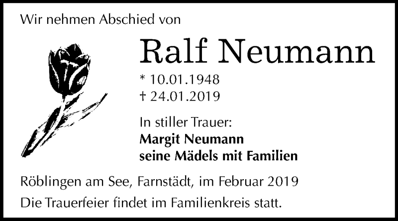  Traueranzeige für Ralf Neumann vom 06.02.2019 aus WVG - Wochenspiegel Merseburg