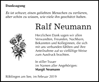 Traueranzeige von Ralf Neumann von WVG - Wochenspiegel Merseburg
