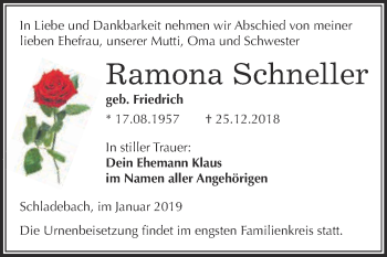 Traueranzeige von Ramona Schneller von Super Sonntag Merseburg
