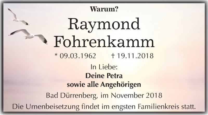  Traueranzeige für Raymond Fohrenkamm vom 24.11.2018 aus Mitteldeutsche Zeitung Merseburg/Querfurt