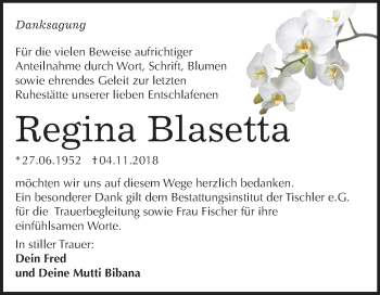 Traueranzeige von Regina Blasetta von Mitteldeutsche Zeitung Wittenberg