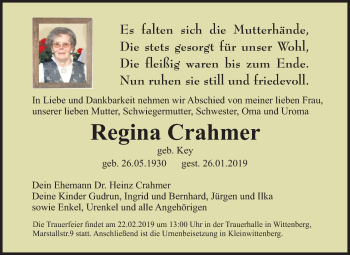 Traueranzeige von Regina Crahmer von Mitteldeutsche Zeitung