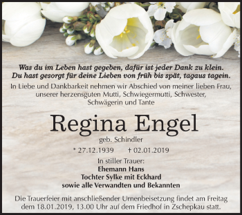 Traueranzeige von Regina Engel von Mitteldeutsche Zeitung Bitterfeld