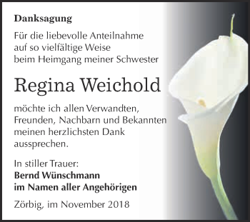 Traueranzeige von Regina Weichold von WVG - Wochenspiegel Bitterfeld