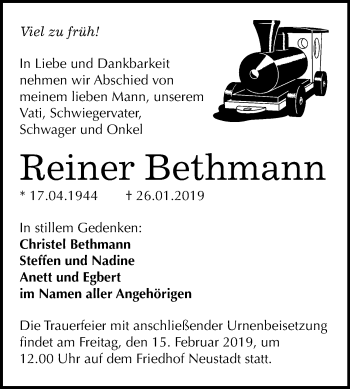 Traueranzeige von Reiner Bethmann von Mitteldeutsche Zeitung Halle/Saalkreis