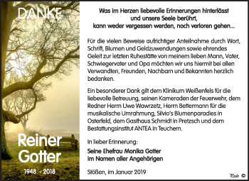 Traueranzeige von Reiner Gotter von Mitteldeutsche Zeitung Weißenfels
