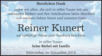 Traueranzeige von Reiner Kunert von WVG - Wochenspiegel Wittenberg