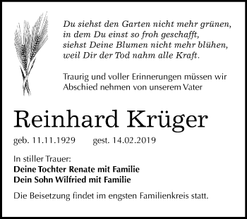 Traueranzeige von Reinhard Krüger von Mitteldeutsche Zeitung