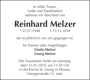 Traueranzeige von Reinhard Melzer von WVG - Wochenspiegel Dessau / Köthen