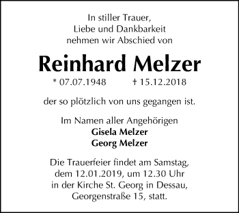 Traueranzeige von Reinhard Melzer von Mitteldeutsche Zeitung Dessau-Roßlau
