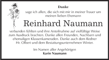 Traueranzeige von Reinhard Naumann von WVG - Wochenspiegel Bitterfeld