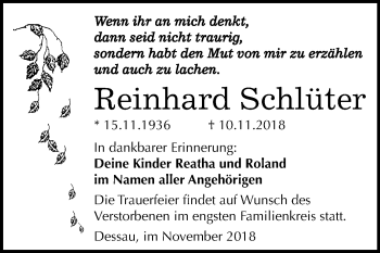 Traueranzeige von Reinhard Schlüter von Mitteldeutsche Zeitung Dessau-Roßlau