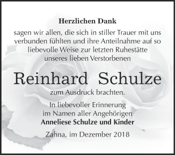 Traueranzeige von Reinhard Schulze von Super Sonntag Wittenberg