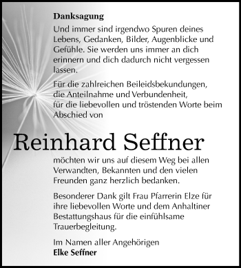 Traueranzeige von Reinhard Herbert Seffner von Mitteldeutsche Zeitung Dessau-Roßlau