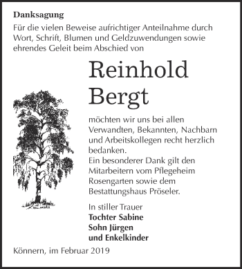 Traueranzeige von Reinhold Bergt von Super Sonntag Bernburg
