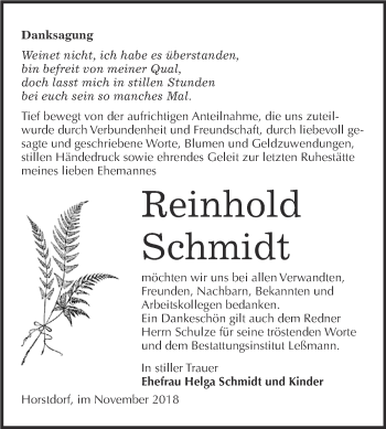 Traueranzeige von Reinhold Schmidt von WVG - Wochenspiegel Wittenberg