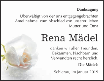 Traueranzeige von Rena Mädel von WVG - Wochenspiegel Bitterfeld
