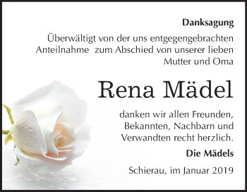 Traueranzeige von Rena Mädel von Mitteldeutsche Zeitung Bitterfeld