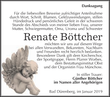 Traueranzeige von Renate Böttcher von Super Sonntag Merseburg